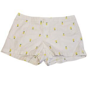 Merona Shorts Womens 10 White Yellow Lemon Print Hot Pants Cotton Summer Beach